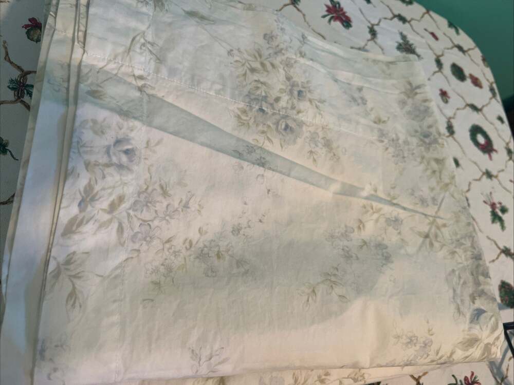 Pair Vintage 90s Twin Flat Sheets Muted Pastel Blue Roses Cottagecore Fabric